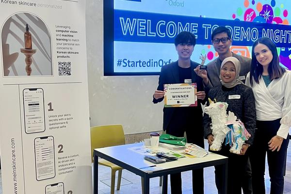 first place 2024 demo night winners, Mein Skincare, with their prizes